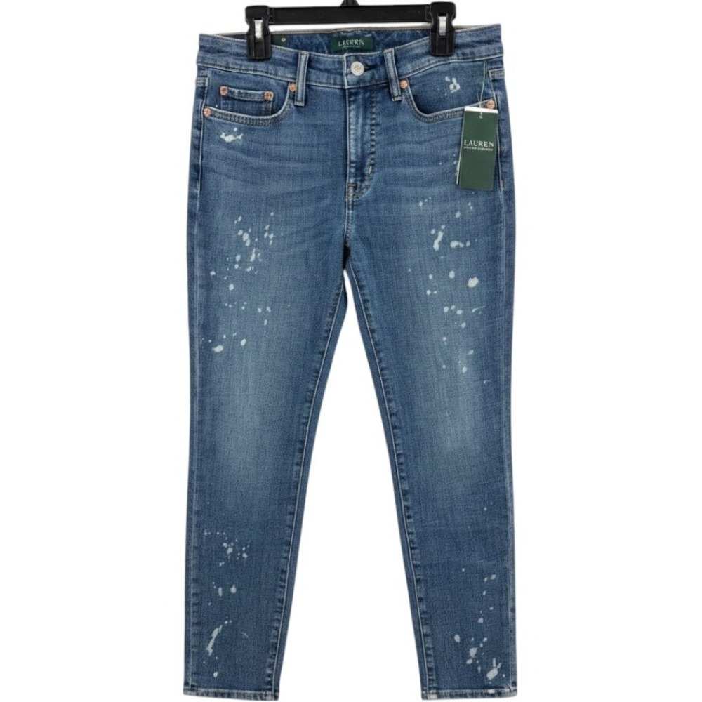 Lauren Ralph Lauren Premier‎ Skinny Ankle Jeans Splatter Wash Denim Size 6 NEW